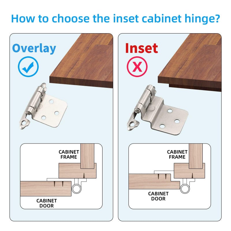 HOME MASTER HARDWARE 50 Packs (25 Pairs) 1/2" Inset Satin Nickel Cabinet Hinges, Self Closing Cabinet Door Hinges with Door Bumper, Semi-Concealed Hinges for Kitchen/Furniture Cabinets & Doors - Image 2